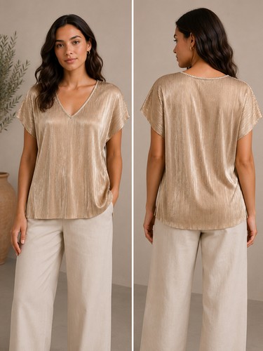Plissee bluse mit glanzoptik - plissee-bluse,